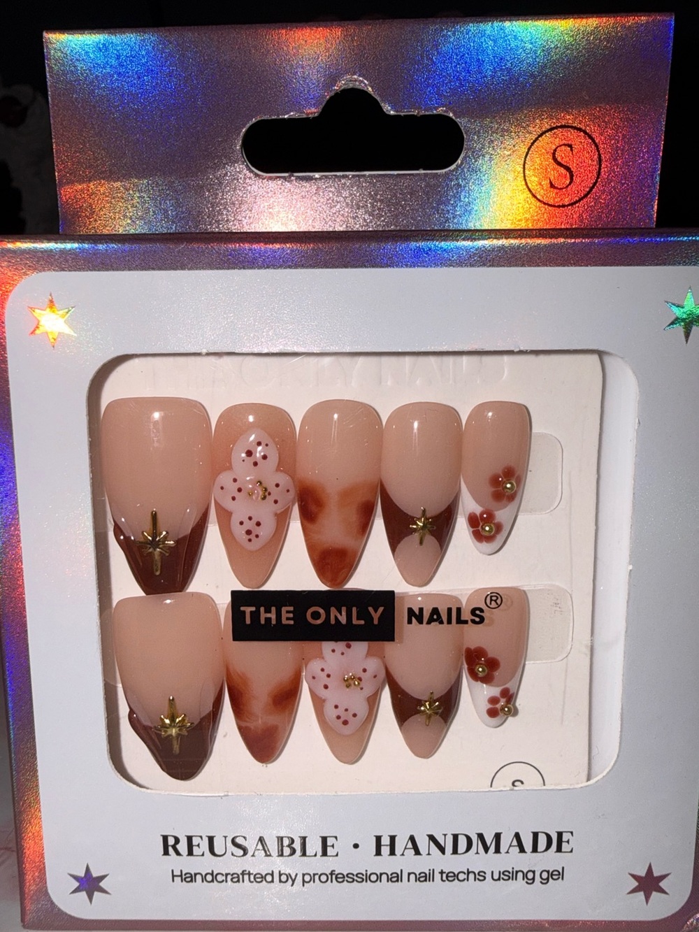The Only Nails Nude & Brown Floral Press-On Nail Set